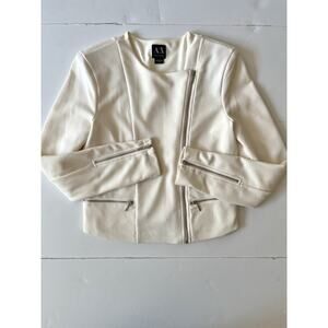 Armani Exchange Moto Jacket Women M Cream White Full Zipper Cropped Office